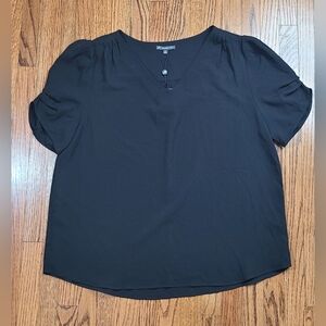 Adrianna Papell Pleated Sleeve Black Crepe Top Size XL NWT